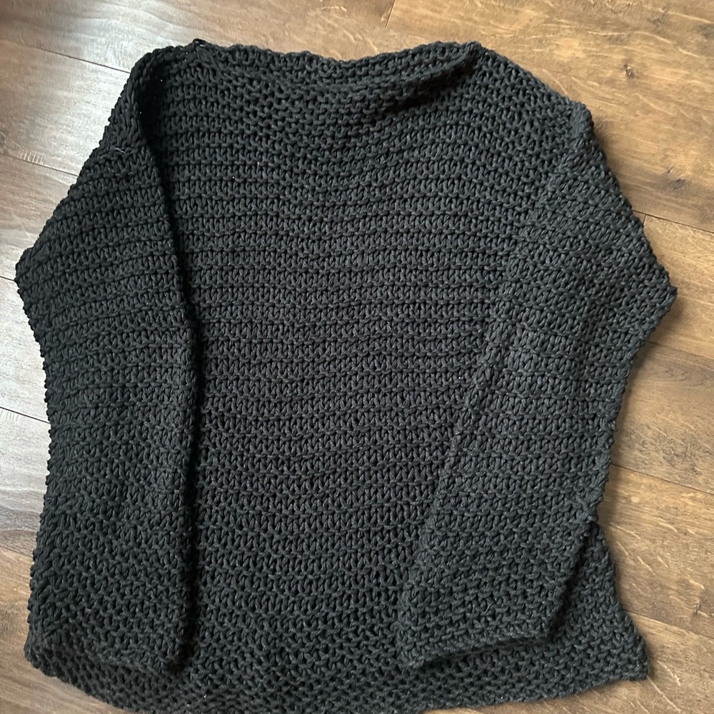 Black Open Knit Boatneck Sweater